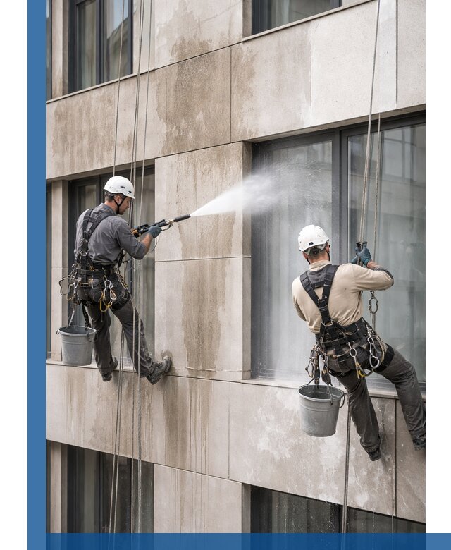 Послестроительная мойка фасада промышленным альпинизмом в Лабинске