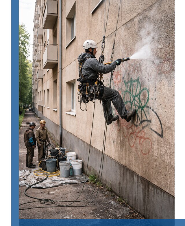 Удаление граффити с фасада в Лабинске без следов и повреждений