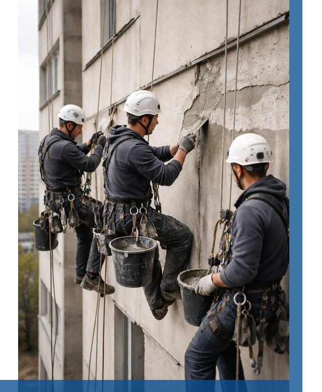 Ремонт бетонных элементов фасада в Лабинске от 2681 р. | ВЫСОТНИК-Лбк