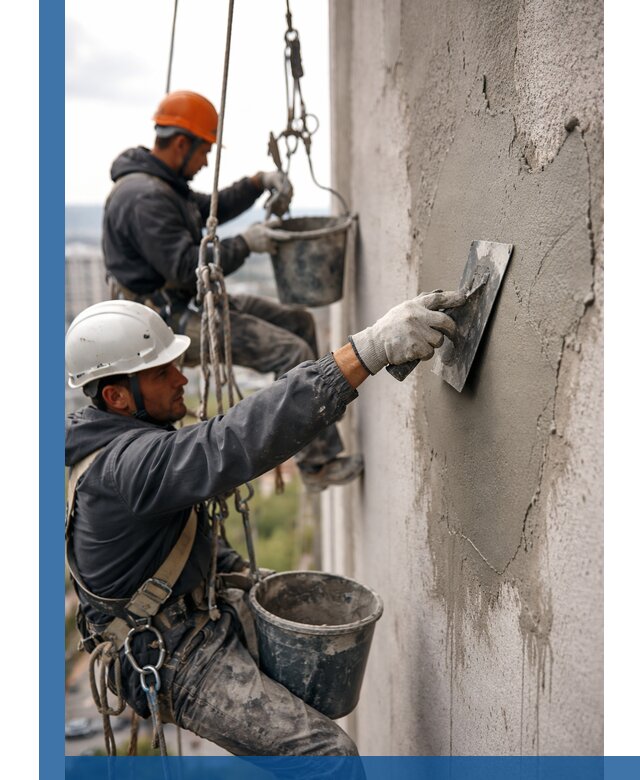 Штукатурка фасада на высоте в Лабинске профессиональные работы