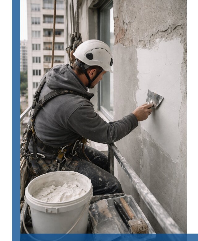 Шпаклевка фасадов на высоте с промальпинистами в Лабинске