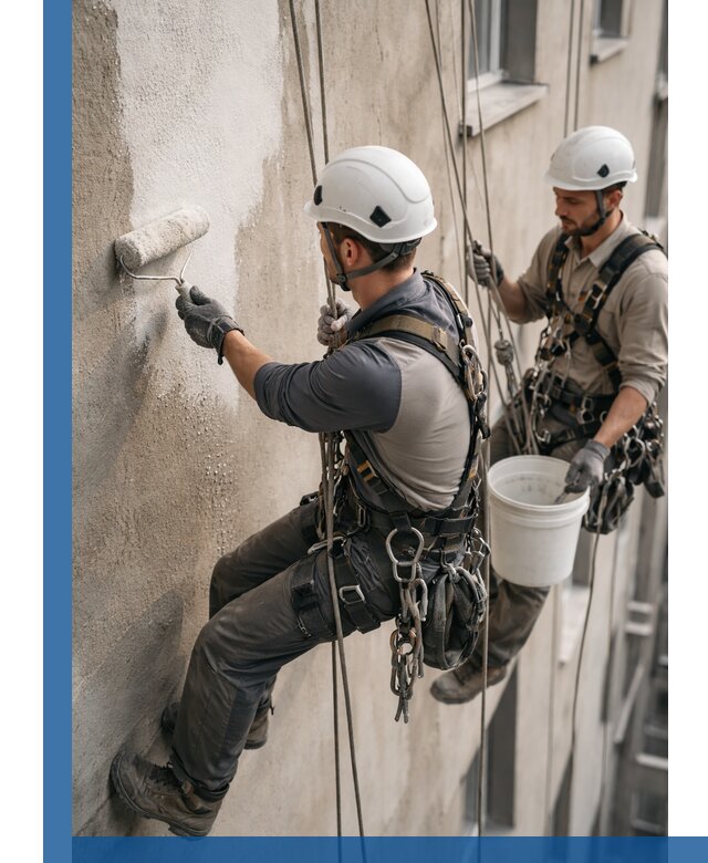 Грунтовка фасада на высоте в Лабинске промышленными альпинистами