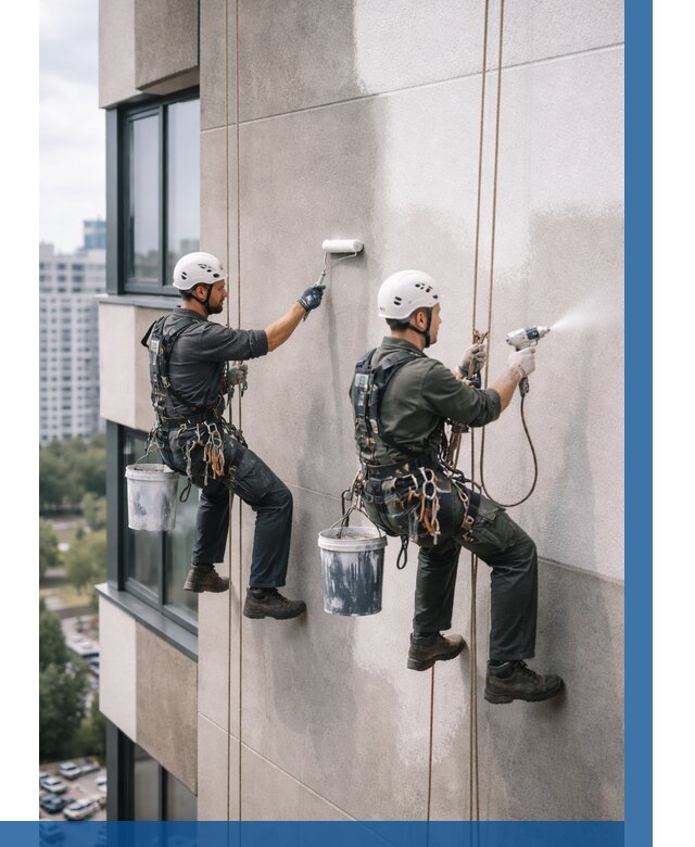 Покраска фасада альпинистами в Лабинске от 322 р. | ВЫСОТНИК-Лбк