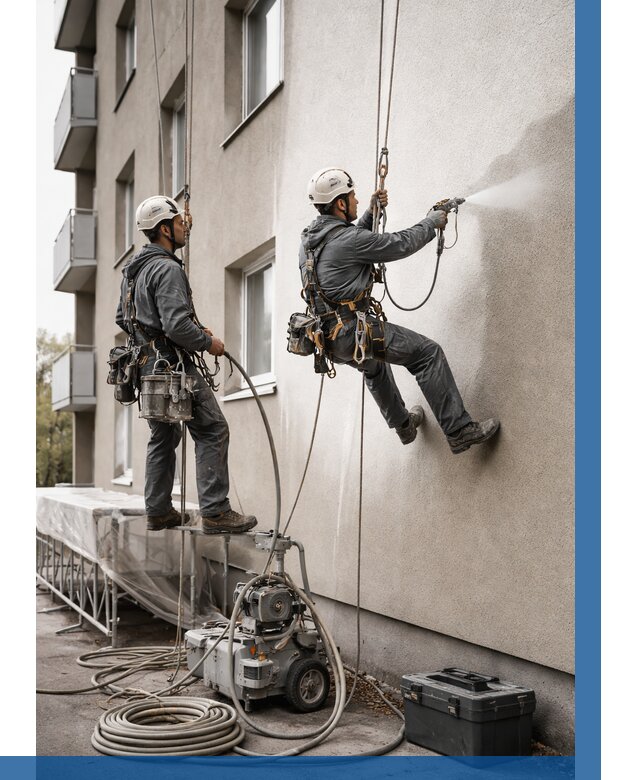 Безвоздушная покраска фасада в Лабинске от 236 р/м² | ВЫСОТНИК-Лбк