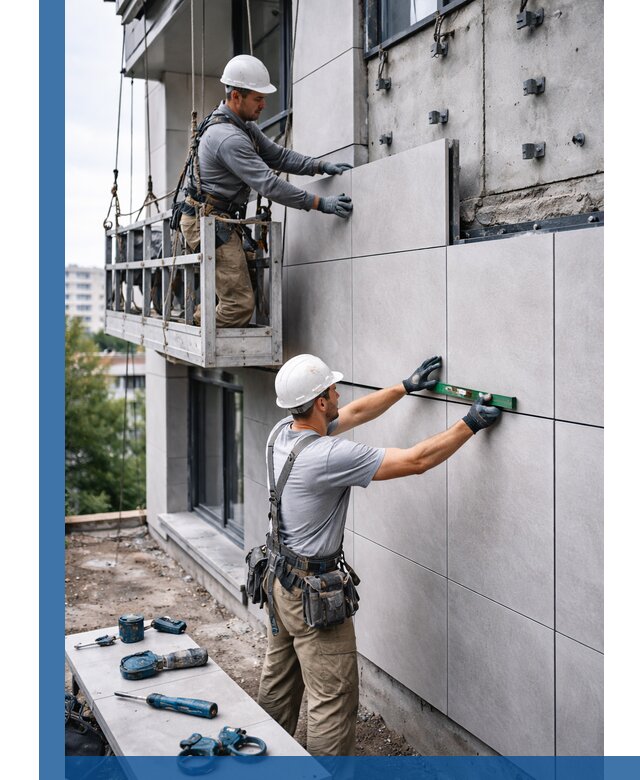 Монтаж керамогранита на фасад в Лабинске под ключ с гарантией качества