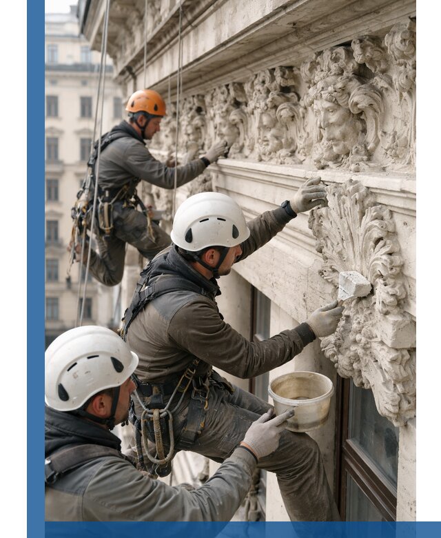 Реставрация фасадной лепнины с высотными работами в Лабинске