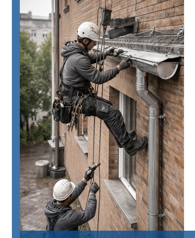 Монтаж водосточной системы на здании в Лабинске под ключ