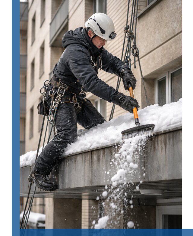 Очистка козырьков от снега в Лабинске круглогодично безопасно