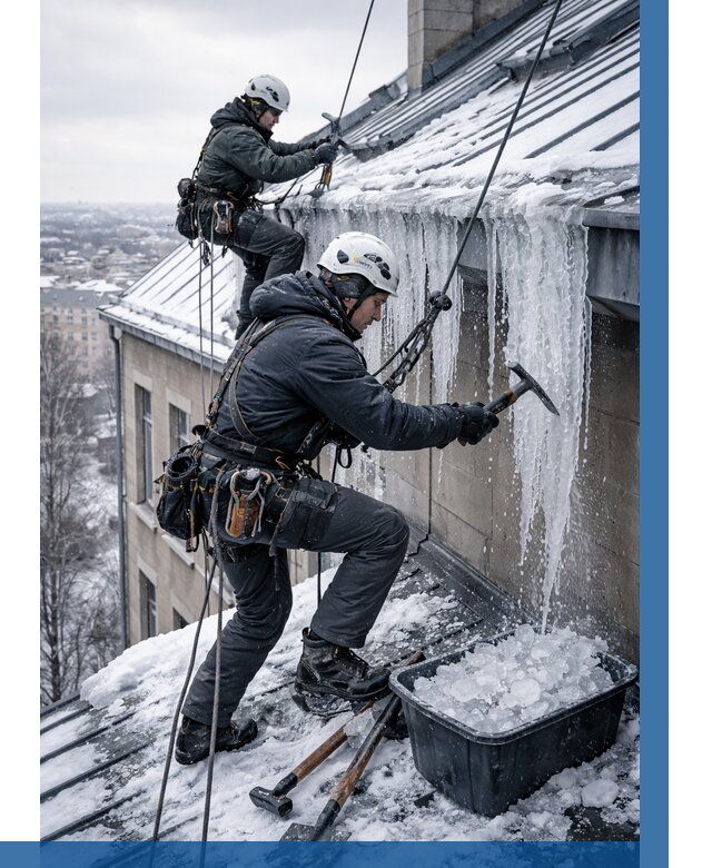 Удаление наледи с кровли в Лабинске от 5898 р. | ВЫСОТНИК-Лбк