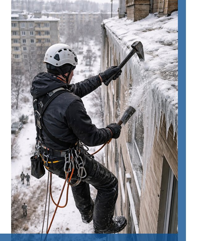 Сбивание сосулек с крыши в Лабинске по цене от 4826 р. | ВЫСОТНИК-Лбк