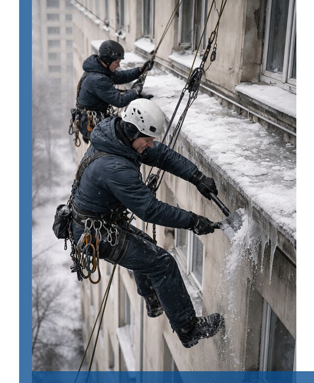 Удаление наледи и сосулек с карнизов в Лабинске профессионально