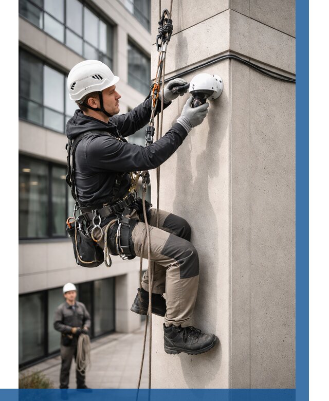 Монтаж камер видеонаблюдения на фасаде в Лабинске от 9115 р.-ВЫСОТНИК-Лбк