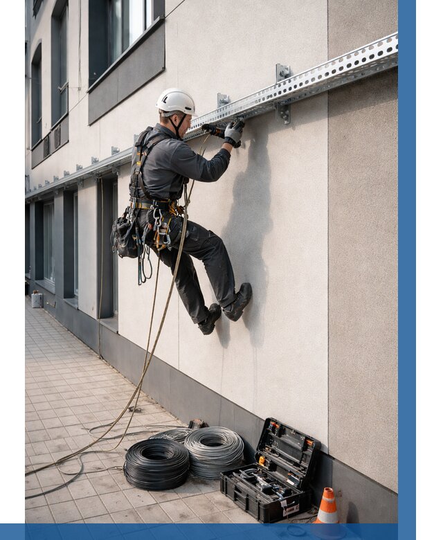 Монтаж кабельных лотков на фасаде в Лабинске от 1287 р. | ВЫСОТНИК-Лбк