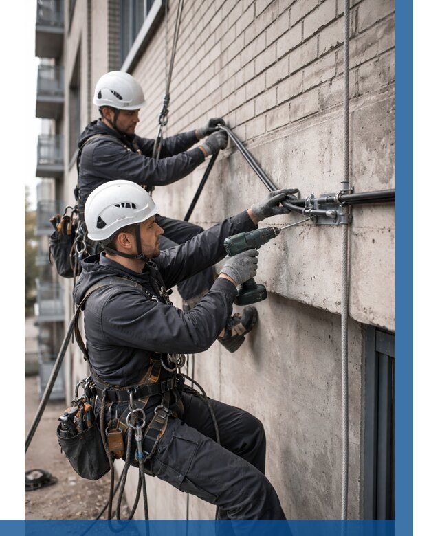 Крепление кабеля на фасаде в Лабинске от 375 р. | ВЫСОТНИК-Лбк