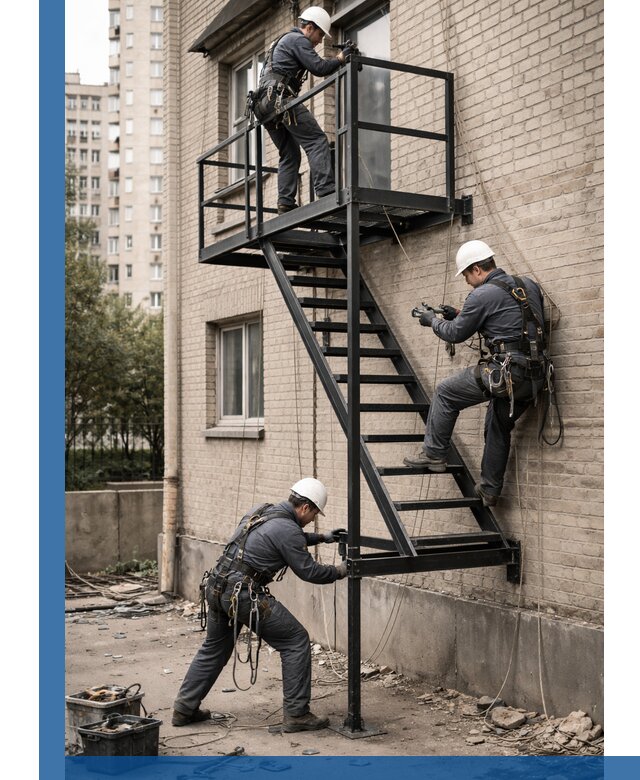 Монтаж пожарной лестницы в Лабинске, установка и крепление