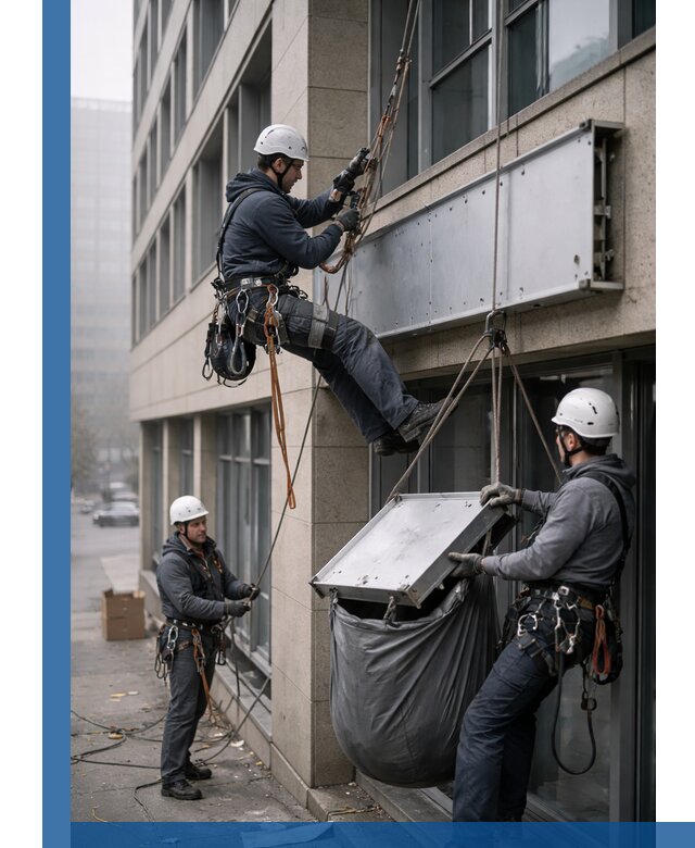 Демонтаж рекламной вывески с высотными работами в Лабинске