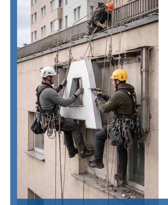 Ремонт и восстановление наружных вывесок на высоте в Лабинске