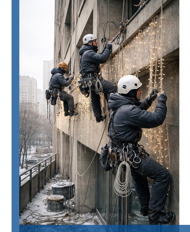 Монтаж новогодней иллюминации и украшение фасадов в Лабинске