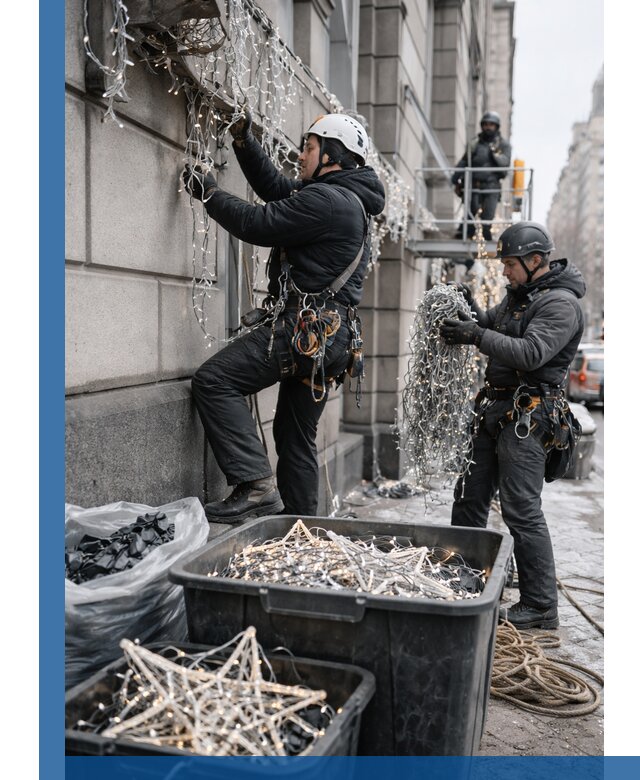 Демонтаж новогоднего оформления и гирлянд в Лабинске