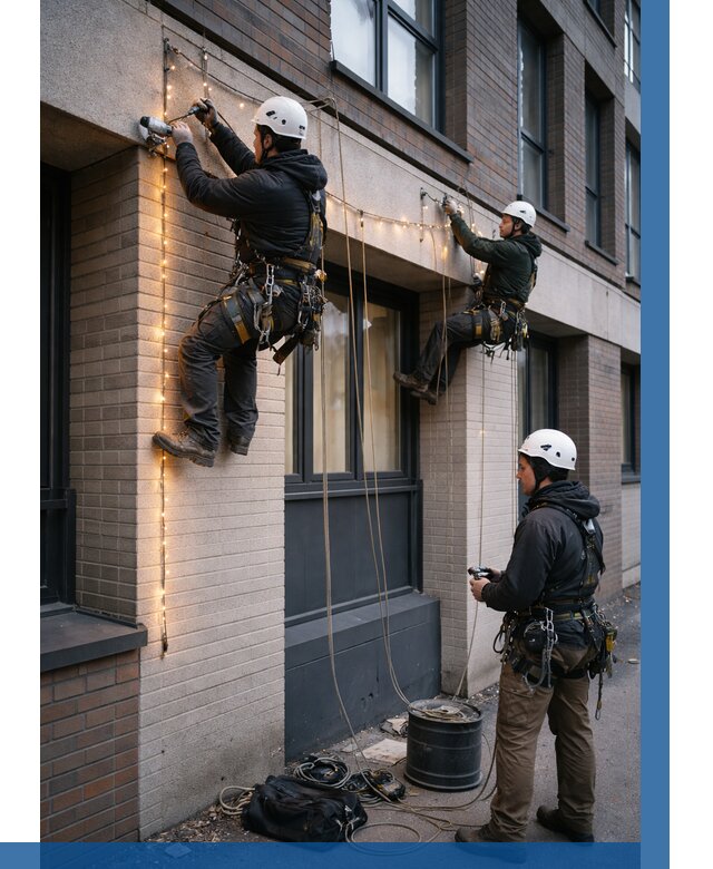 Монтаж гирлянд на фасаде в Лабинске от 3753 р. | ВЫСОТНИК-Лбк