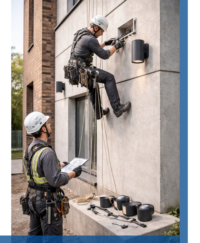 Монтаж фасадного освещения в Лабинске от 2681 р. | ВЫСОТНИК-Лбк