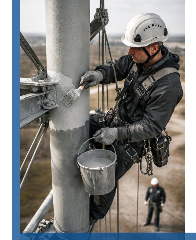 Покраска мачт связи в Лабинске промышленными альпинистами