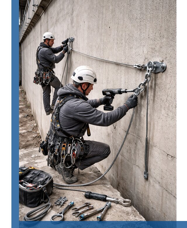 Монтаж анкерных линий высотной безопасности в Лабинске